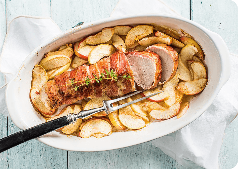 Varkenshaas in spekjasje met appeltjes