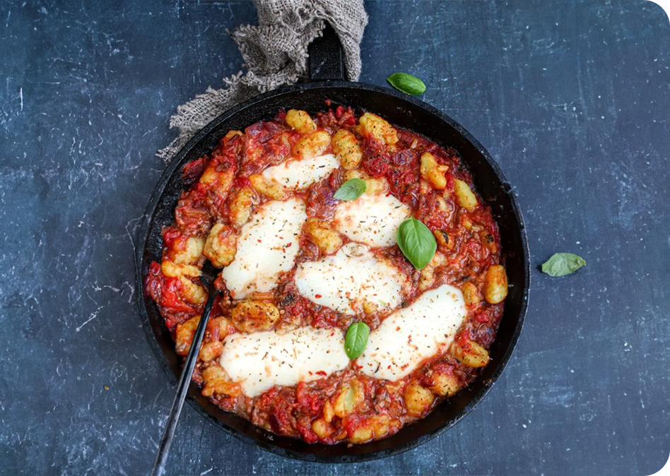 Gnocchi ovenschotel met gehakt en romige mozzarella