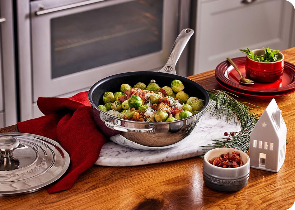 Gebakken spruitjes met parmezaan en krokant spek