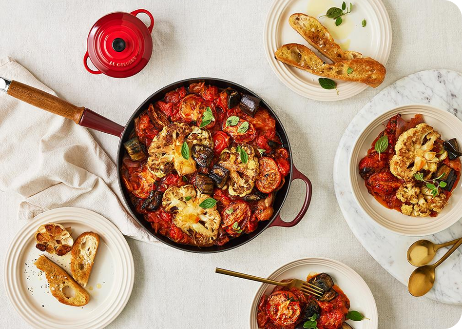 Puttanesca met bloemkool en krokante aubergine