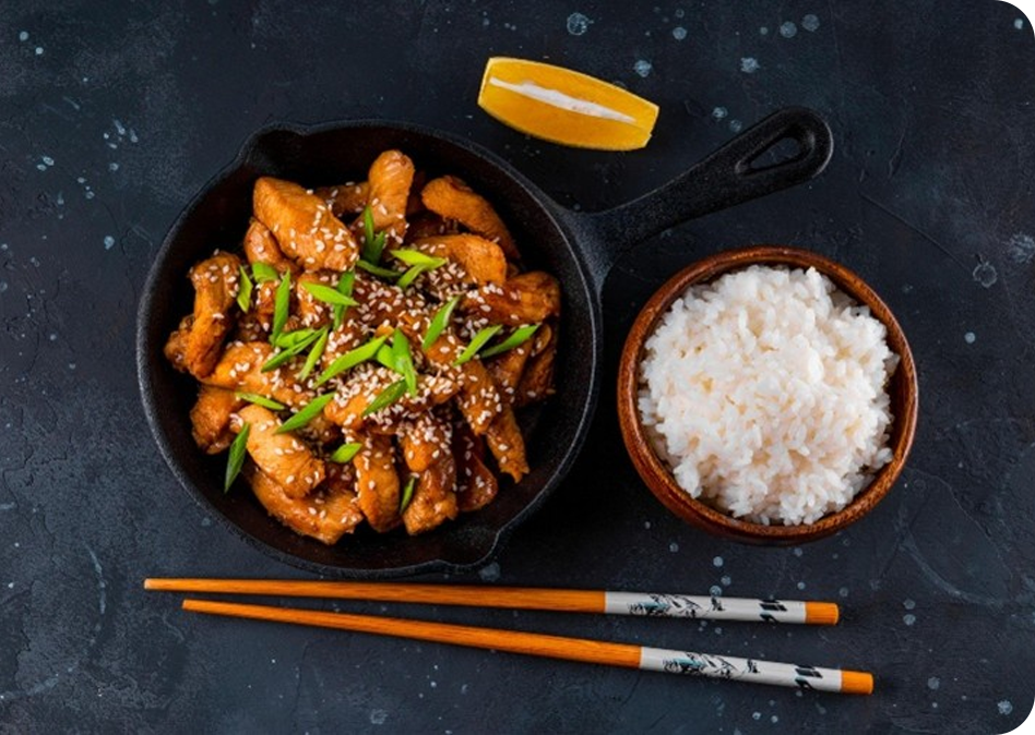 Eenvoudige one-pan teriyaki kip met rijst en groenten