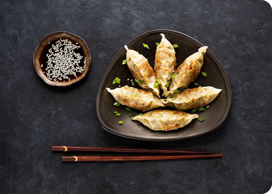Gyoza met scampi en koolvulling