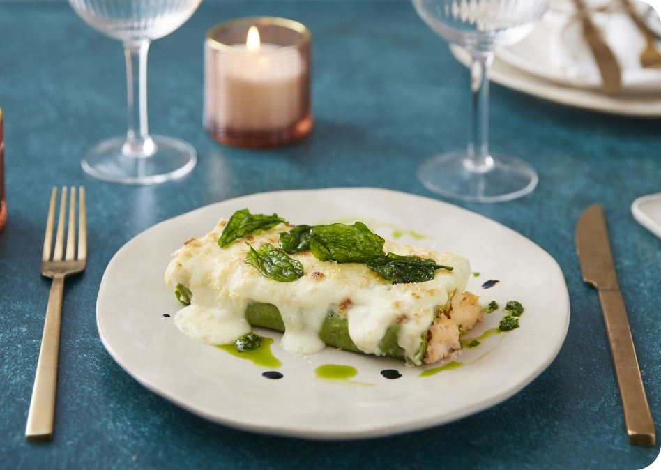 Groene cannelloni gevuld met zalm