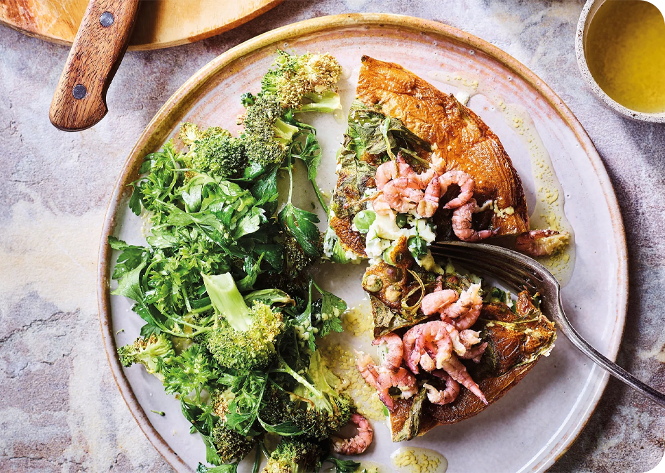 Quiche met erwtjes, garnalen en romige roomkaas
