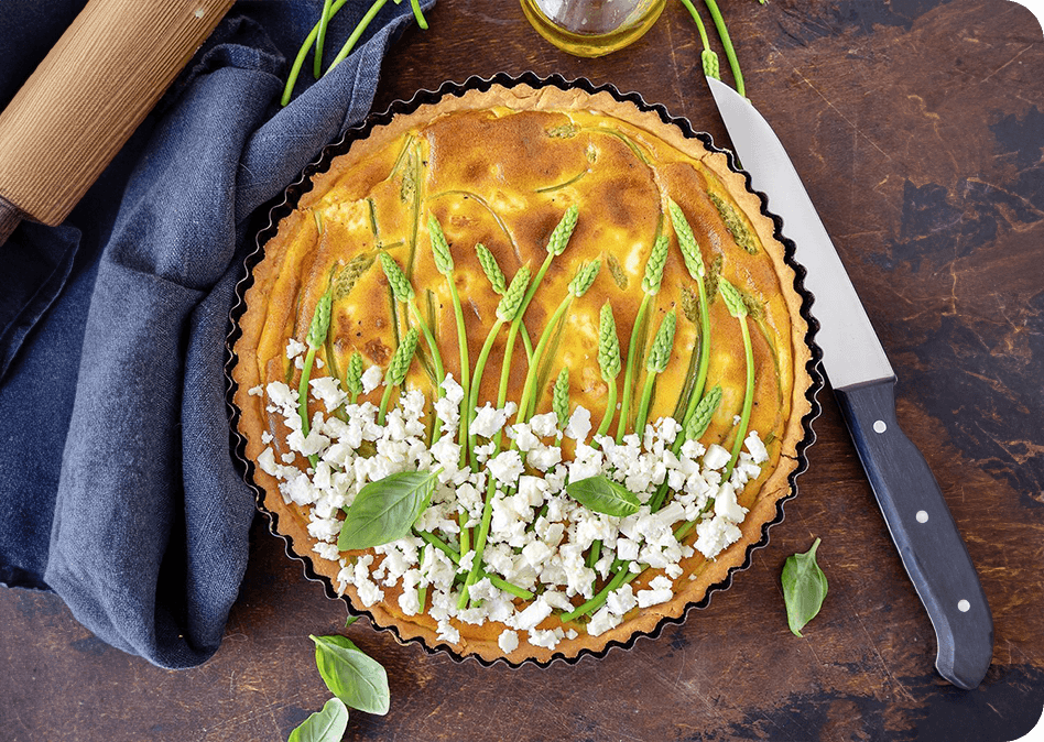 Quiche met wilde asperges en feta