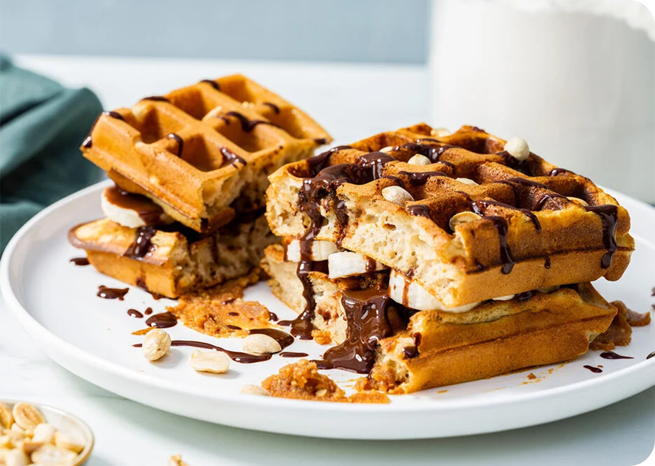 Chocolade-banaan wafels met pindakaas