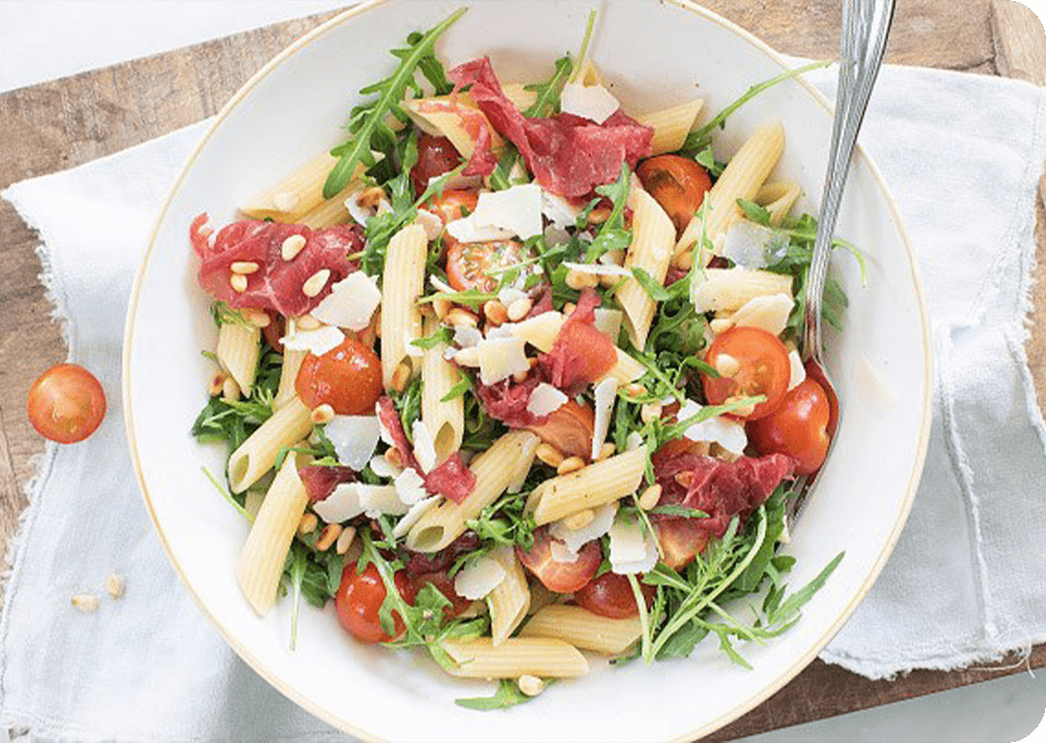 Verfrissende pastasalade met carpaccio